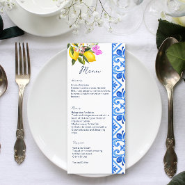 Menú Planilla temática mediterránea de azulejos azules