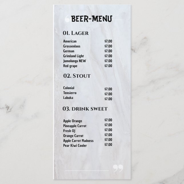 Menú plano Bebida de cerveza (Anverso)