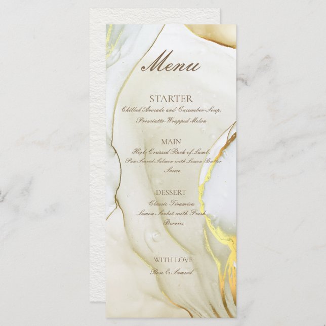 Menú plano blanco artesanal con tinta de alcohol d (Anverso / Reverso)