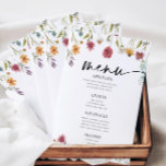 Menú plano Boda de flores silvestres<br><div class="desc">Menú Boda de flores silvestres acuáticas. Esta carta de menú se caracteriza por flores silvestres con dos tipos de letra modernos de alta categoría que moldean las tendencias de los eventos festivos presentes y futuros.</div>