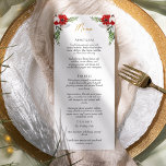 Menú plano Boda Navidades clásicos simples<br><div class="desc">Este sencillo menú boda Navidad clásico tiene un fondo blanco claro y limpio, con letras minimalistas en negro y oro y acentos caligráficos manuscritos. Los adornos de hermosos y clásicos coronas verdes y rojas de Navidades con delicadas características de oro crean una perfecta estética de vacaciones de invierno mientras mantienen...</div>