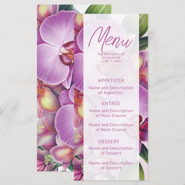 Menú plano Boda orquídea (Anverso / Reverso)