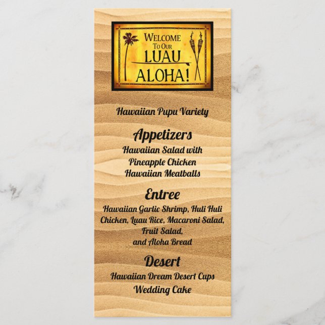 Menú plano con Boda Luau de Hawái (Anverso)