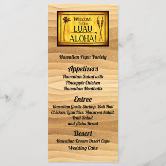 Menú plano con Boda Luau de Hawái