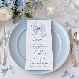 Menú Plano Coquette de Elegante Azul Polvoriento