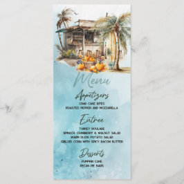 Menú plano de Acción de Gracias en la playa