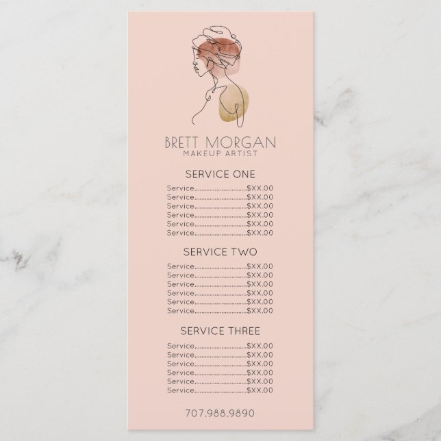 Menú plano de artista de maquillaje rosa de línea  (Anverso)