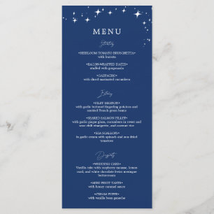 Menú Plano de Boda Azul Marino Celestial Elegante