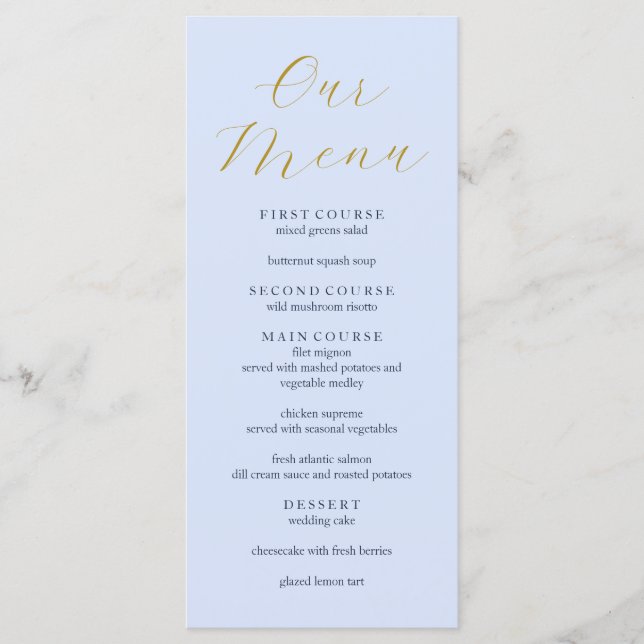 Menú plano de Boda azul opulento (Anverso)