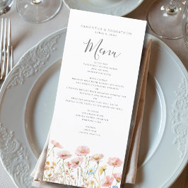 Menú Plano de Boda con Acuarela de Flor Silvestre
