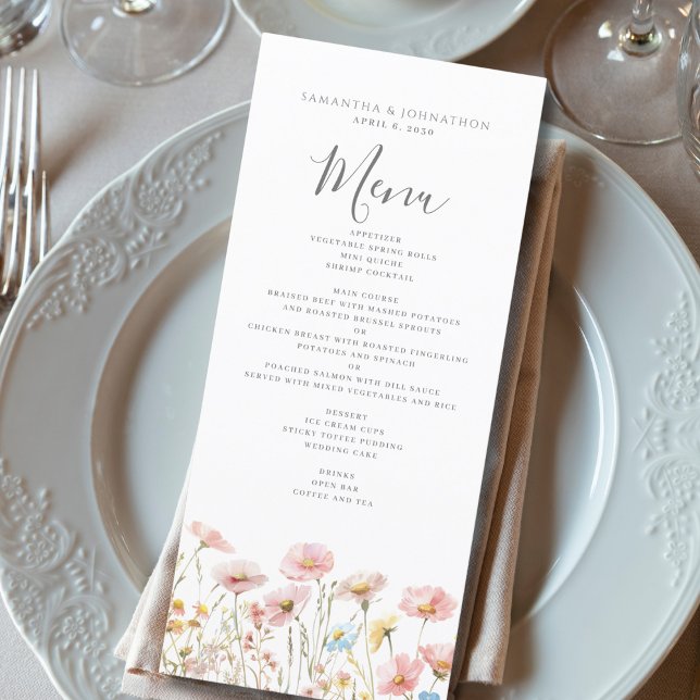 Menú Plano de Boda con Acuarela de Flor Silvestre  (Subido por el creador)