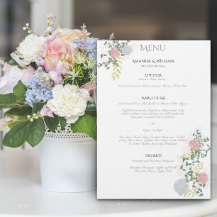 Menú Plano de Boda con Acuarela Floral Fina