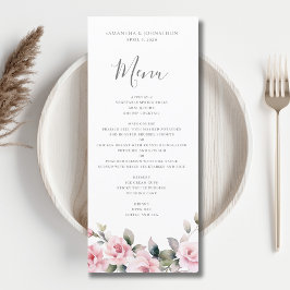 Menú Plano de Boda con Acuarela Floral Rosa Elegan