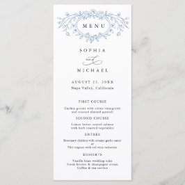 Menú Plano de Boda con Arte de Línea Floral Azul P
