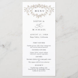 Menú Plano de Boda con Arte de Línea Floral Taupe