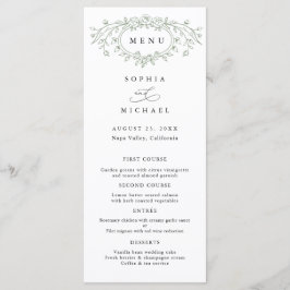 Menú Plano de Boda con Arte de Línea Floral Verde