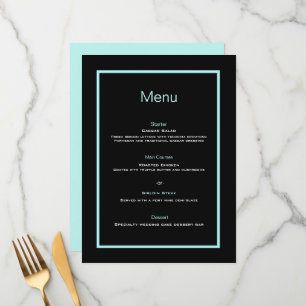 Menú plano de boda con letra simple negro y azul t