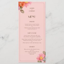 Menú Plano de Boda de Amapola con Acuarela Rosa de