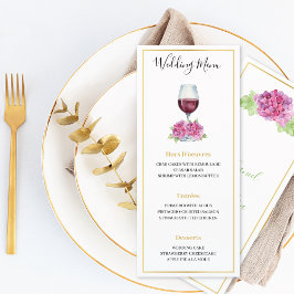 Menú Plano de Boda de Copa de Vino con Hortensias