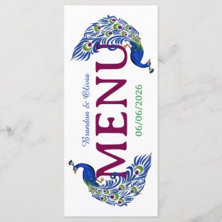Menú Plano de Boda de Pavo Real Azul Real