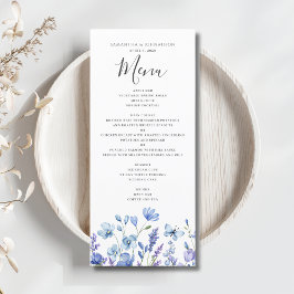 Menú plano de boda floral de flor silvestre azul