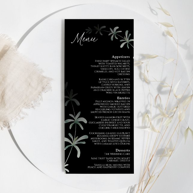 Menú Plano de Boda Negro con Vegetación Moderna (Subido por el creador)