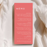 Menú Plano de Boda rosa Minimalista de cítricos<br><div class="desc">Presentamos nuestro Diseño de Menú Plano Boda Rosa Minimalista de Citrus, donde la sencillez se encuentra con la sofisticación en una paleta de colores cítricos brillantes. Con un fondo sólido en fuentes tipográficas rosas, naranjas, amarillas o verdes, y limpias, este tema exuda elegancia contemporánea con un toque de encanto retro....</div>