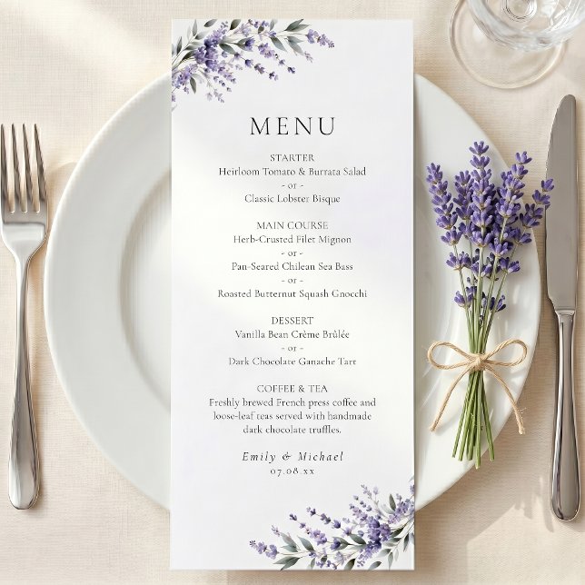 Menú Plano de Boda Rústica Lavanda Púrpura (Subido por el creador)