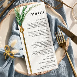 Menú plano de bodas de destino de árbol de palmas<br><div class="desc">El diseño de este menú fijo de bodas con palmeras acuáticas tropicales sobre un fondo blanco resplandeciente que evoca el ambiente soñado de una boda de destino, irradia el romanticismo de las costas arenosas y las palmeras balancines, perfecto para las parejas que buscan una celebración inolvidable. Para una coordinación personalizada...</div>