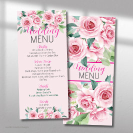 Menú Plano de Bodas de Rosas Acuarela Rosa