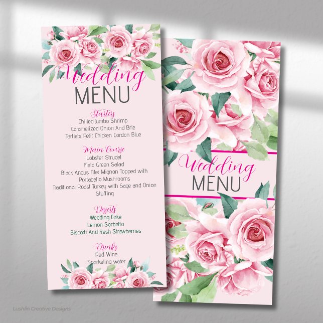 Menú Plano de Bodas de Rosas Acuarela Rosa (Subido por el creador)