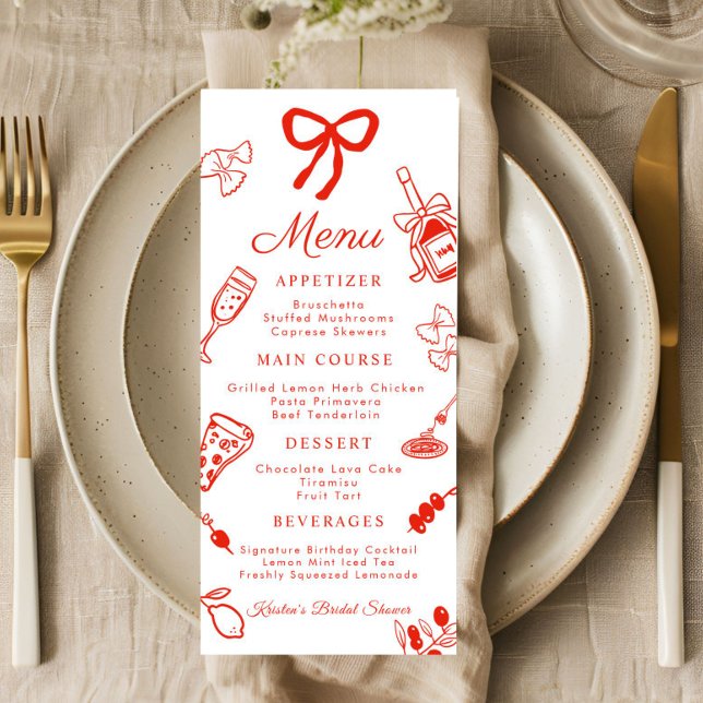 Menú Plano de Comida Italiana Roja y Blanca para D (That's amore Italian Menu Card)