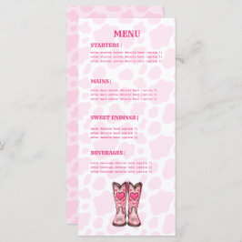 Menú plano de estilo rosado occidental de vaca de 