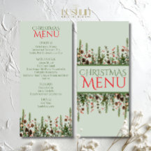 Menú Plano de Fiesta Elegante de Navidad con Verdo