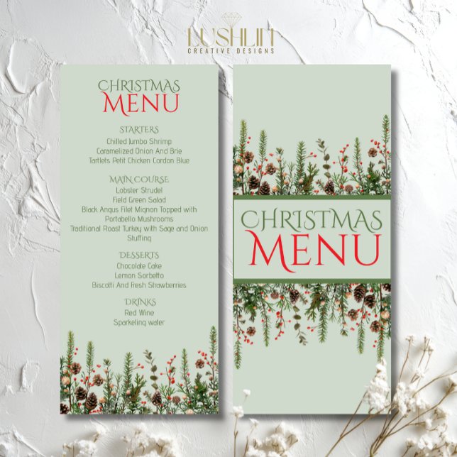 Menú Plano de Fiesta Elegante de Navidad con Verdo (Subido por el creador)