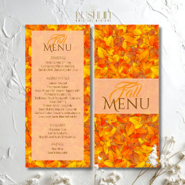 Menú Plano de Hojas Naranjas de Otoño Elegante