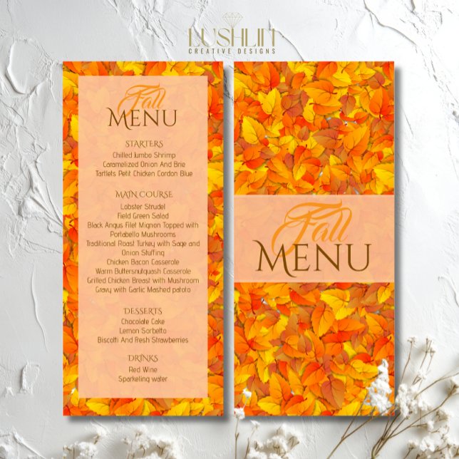 Menú Plano de Hojas Naranjas de Otoño Elegante (Subido por el creador)