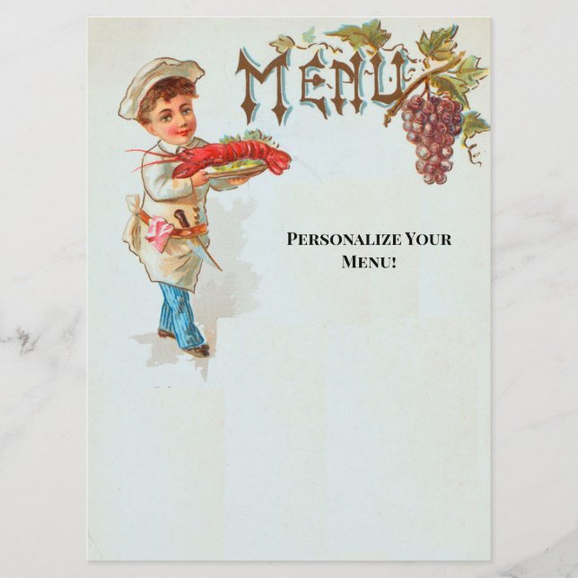 Menú plano de langosta vintage personalizado (Anverso)