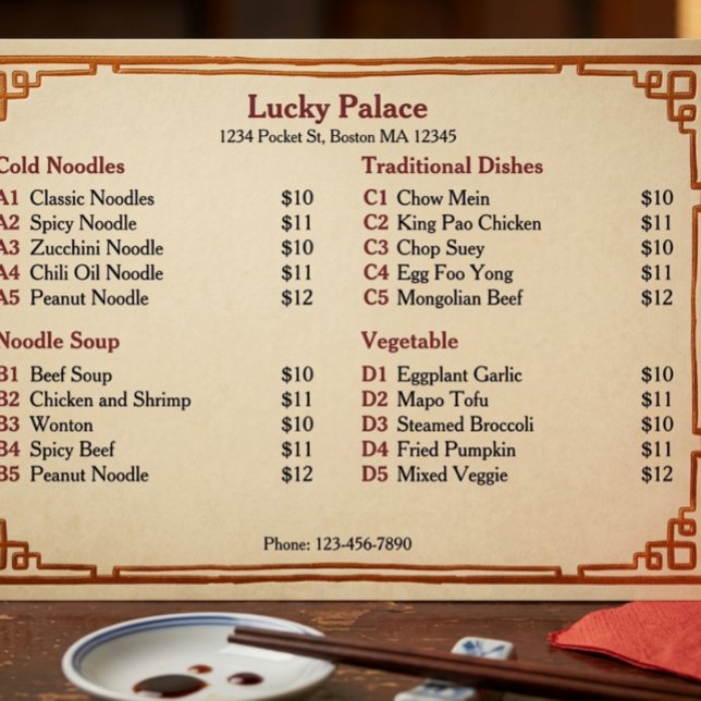 Menú plano de restaurante chino tradicional (Subido por el creador)