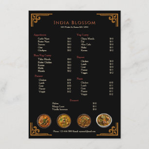 Menú Plano de Restaurante Indio Tradicional Elegan