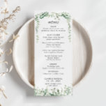 Menú plano del Boda de berenjenas eucaliptos de pr<br><div class="desc">Este menú boda de eucalipto de primavera es perfecto para una celebración boda moderna. El diseño presenta un eucalipto pintado a mano de color agua,  un follaje verde inspirador de la belleza natural.</div>