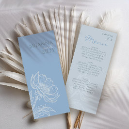 Menú plano floral azul minimalista