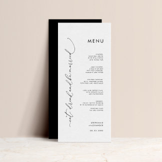Menú plano minimalista de Boda blanco y negro