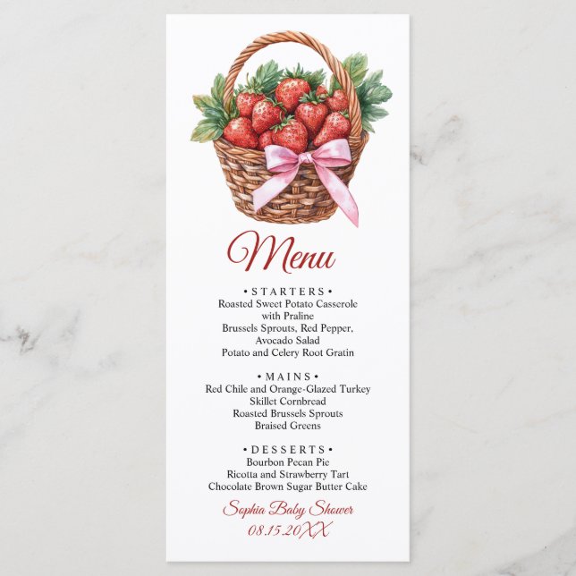 Menú Plano para Baby Shower de Fresa Dulce de Mora (Anverso)