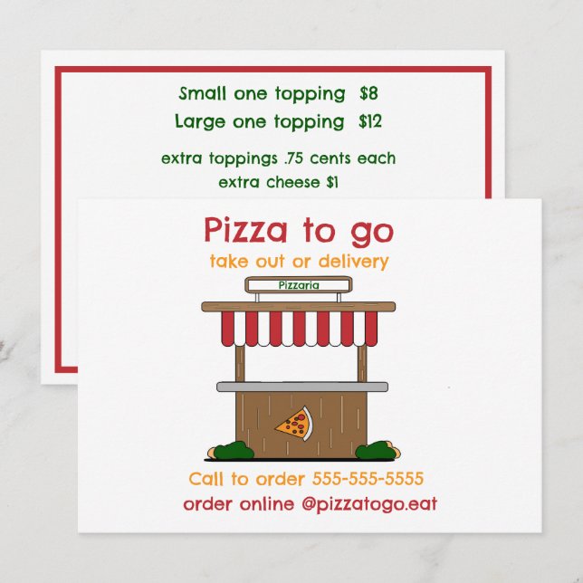 Menú Plano para Pizza para Llevar, Entrega o Camió (Anverso / Reverso)
