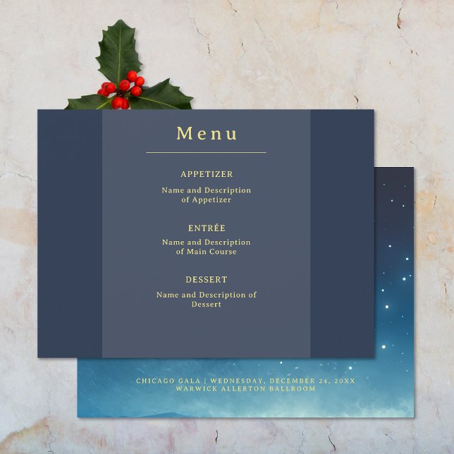 Menú Plano Personalizado Blue Gold (Blue Gold Custom Flat Menu (front and back))