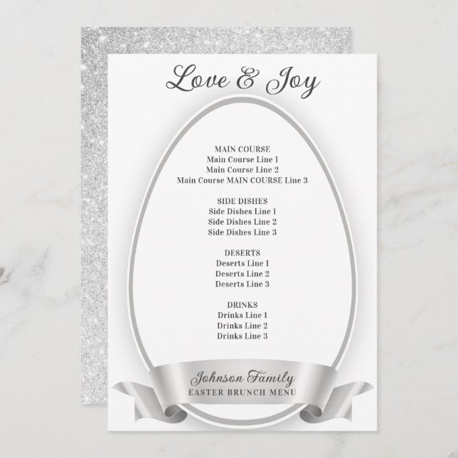 Menú Plata Elegante Sencilla de Huevos de Pascua Brunch (Anverso / Reverso)