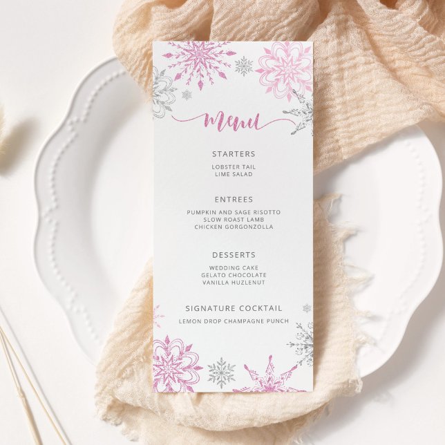 Menú Plata rosa Copos de nieve elegante Ducha bebé (Subido por el creador)