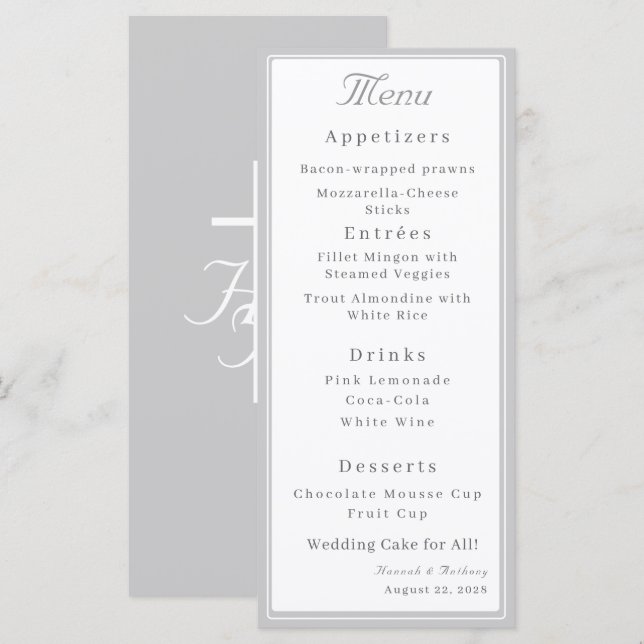 Menú Plata y Blanco La Boda Católica Refinada (Anverso / Reverso)