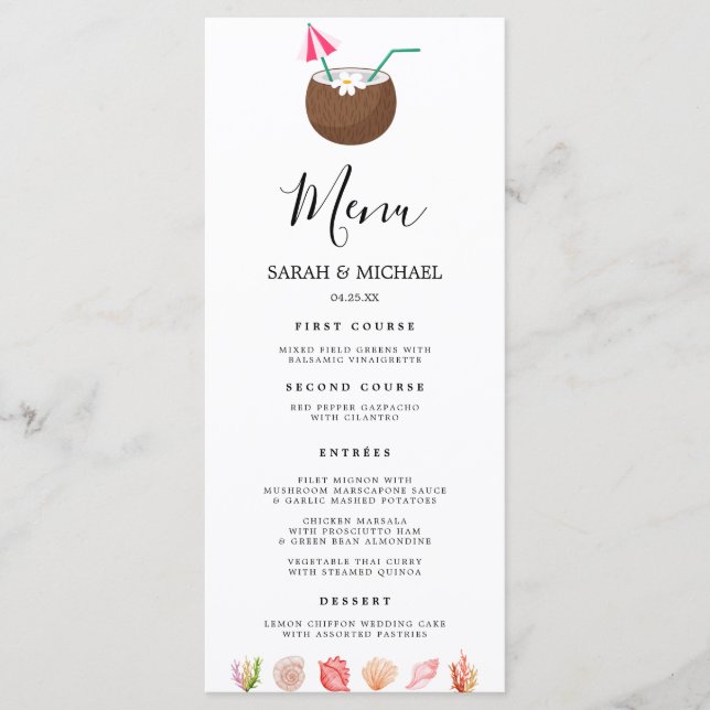 Menú Playa de verano de acuarela moderna (Anverso)